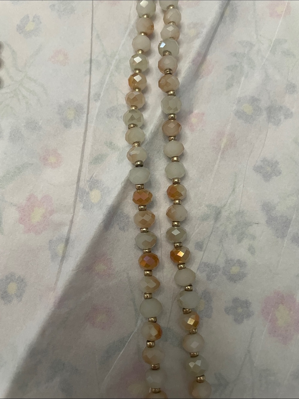 Beaded Tassel Pendant Necklace in Beige and Gold - Picture 5 of 6
